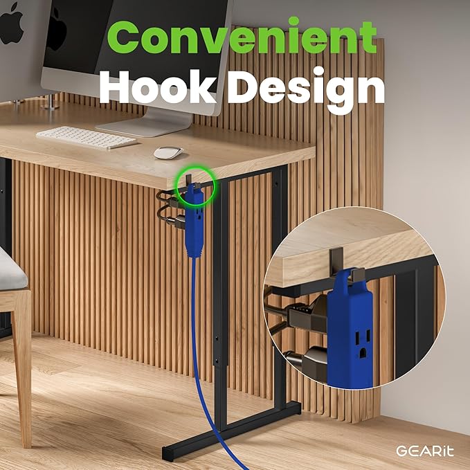 GEARit 360 Rotating Flat Plug Extension Cord with 3 Outlets (25ft, Navy) 16AWG/13A 3 Prong Wire, Outlet Saver for Home Office Dorm Room Essentials, ETL Certified