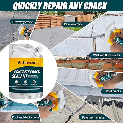 Concrete Crack Filler, Exterior Cement Crack Filler, Self-Leveling Cement Crack Repair Sealant, Fast Drying, Effectively Repairs Cracks in Driveways, Patios, Sidewalks, and Asphalt Pavements - 3 pcs