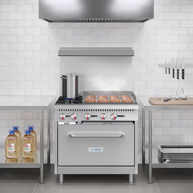 KoolMore KM-CRG36-LP 36 in. 2 Burner Commercial Liquid Propane Range with 24 in. Griddle, Solid Black