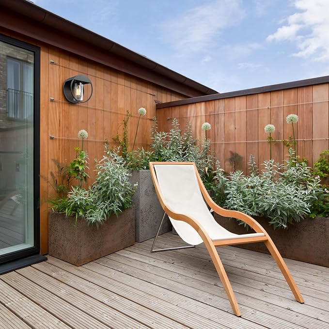 GLOBE Electric 44388 1-Light Indoor/Outdoor Wall Sconce, Matte Black Finish, Seeded Glass Shade, Weather-Resistant, E26 Base