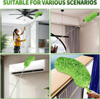 Cobweb Duster with Extension Pole, Washable Cleaning Duster Set with 2 Duster Heads, Corner Brush, 15-110-Inch Telescoping Pole for high Ceiling Fans, Long Duster for high Ceilings，Reach Duster