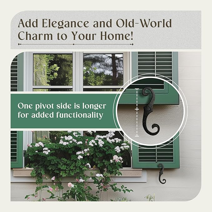 Renovators Supply Black Shutter Dog Holders 6.5 Inches Long Antique Decorative S Style Solid Aluminium Black Rust Resistant Powder Coated External Shutter Tieback Hardware Including Mounting Screws