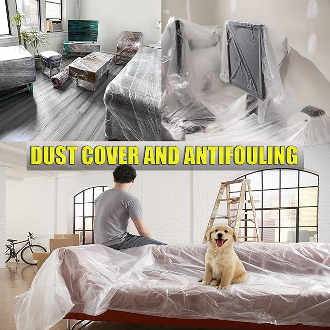 20 Pieces Plastic Drop Cloth, Multiple Waterproof Cloth Sheets for Painting, Dust-Proof and Rustproof, 9x12 Feet Tarp, Furniture Cover
