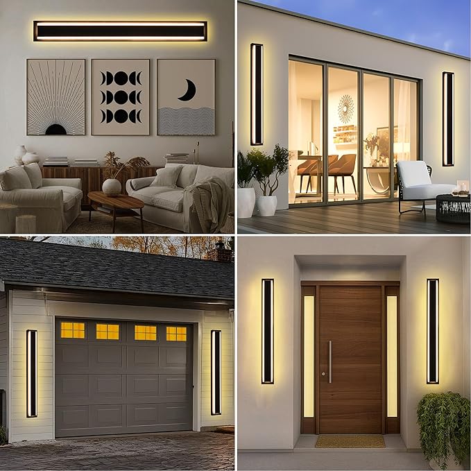 MELUCEE Modern 40" Linear Led Exterior Wall Light 30W 5 Color Dimmable Wall Sconces Set of 2, IP65 Waterproof Long Outdoor Garage Lights Black Patio Light Fixture Outside Lights for house, 3000K-6000K