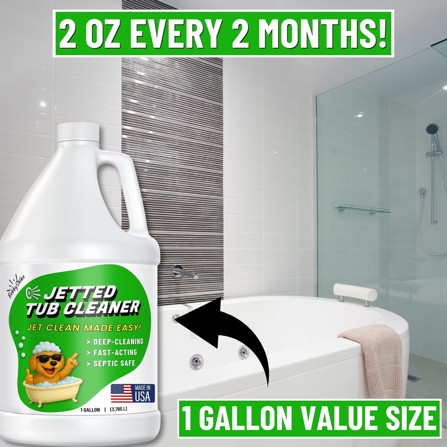Jetted Tub Cleaner For Bathtub Jets - Fast Acting, For The Jets And The Tubes, Best Spa Cleaner Chemical For Whirlpool & Jacuzzi Tubs, Pro Grade Heavy Duty, Made In USA, 1 Gallon