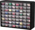 Akro-Mils 64-Drawer Plastic Drawer Storage Cabinet for Garage Organization, Bead Organizer, Building Bricks Storage, Teacher Toolbox, Makeup Organizer, 20-Inch W x 6-Inch D x 16-Inch H, 10164 Black