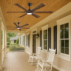 60 Inch Indoor Outdoor Ceiling Fan with Light and Remote - 6 Solid Wood Blades, High CFM Quiet Reversible Energy Efficient DC Motor, 6/12/24 Inch Down-rod, Damp-rated for Patios Porch Gazebo Garage