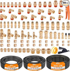CheeMuii 100 PCS Brass DOT Air Line Fittings with 3 Roll 50FT 1/4" 3/8" 1/2" DOT Air Lines Kit Push Lock Air Fitting Quick Connect Air Fittings with Air Hose Pneumatic Tubing