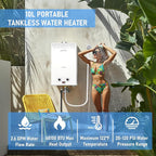 Water Heater Tankless, VANSTON Propane Water Heater Outdoor, 10L 2.64 Portable Water Heaters, Instant Hot Water, Overheating Protection, Easy Installation & Lightweight for RV, Camping