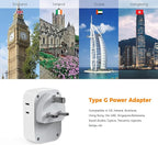 TESSAN US to UK Plug Adapter, Type G Travel Adaptor with 4 Electrical Outlets 3 USB Ports (2 USB C), Ireland Power Adapter for USA to England London Scotland Dubai Singapore Qatar Kenya British