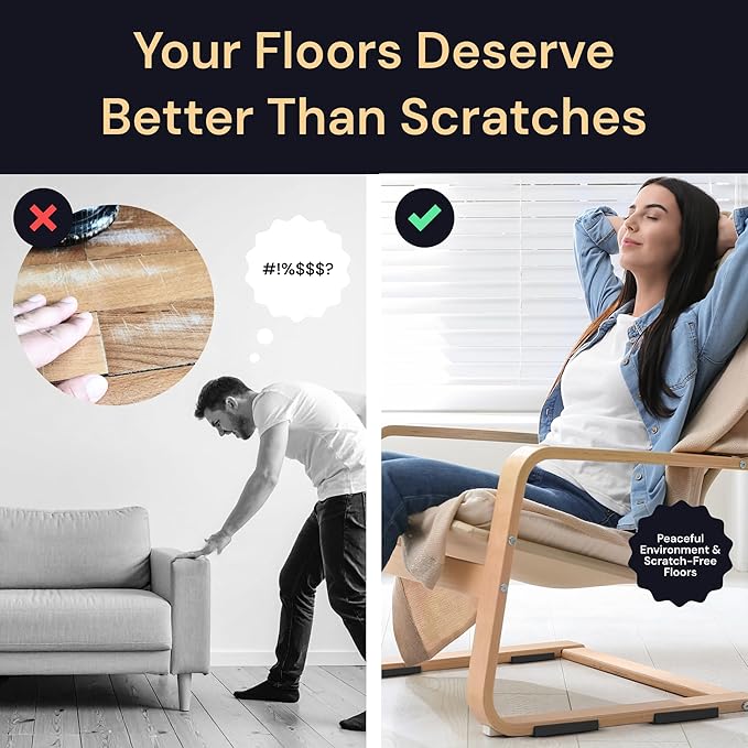 CasterMaster Antiskid Furniture Pads Rectangular, Non-Slip Rubber Caster Cups, Anti-Sliding Floor Protectors for Furniture - Black, 2'' x 4'' (Pack of 4) - Floor Protectors for Chairs