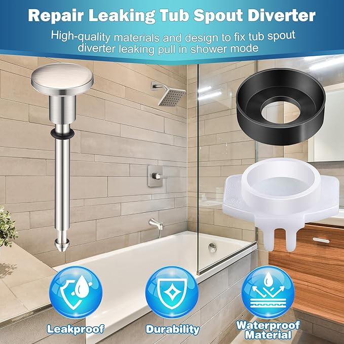 Enhon 2 Set Tub Spout Diverter Repair Kit, Includes 2 x Diverter Valve Stems, 2 x Cup Seals and 2 x Gates, Bathroom Shower Bathtub Leaky Faucet Repair Replacement Parts(Brushed Nickel,Classic)