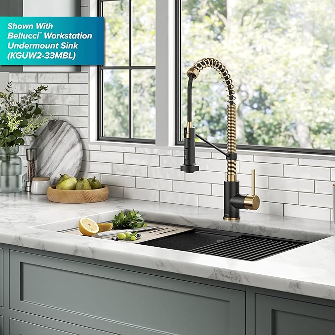 KRAUS Bolden Touchless Sensor Commercial Style 2-Function Single Handle Pull Down Kitchen Faucet in Brushed Brass/Matte Black, KSF-1610BBMB