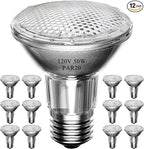 PAR20 50W Halogen Flood Light Bulbs 12PCS, 120V, E26 Medium Base, 2700K Warm White Dimmable for Indoor Spotlight, Range Hood Recessed Light Bulbs