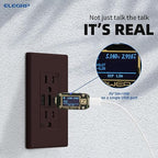 ELEGRP USB Outlets Receptacles, 3-Port Wall Outlet, 30W 6.0A Electrical Outlet, 15 Amp Tamper-Resistant Outlet with Type C Ports, UL Listed, Wall Plate Included, 6 Pack, Matte Brown