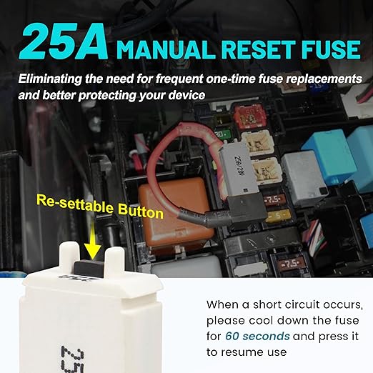 NuIth Manual Reset 25A Mini Fuse Circuit Breakers, E73 Low Profile ATM Circuit Breaker Blade Fuse DC 28V Resettable Standard Blade Fuses for Car Truck RV Marine (2PCS-25A)