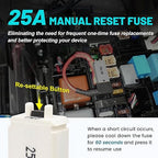 NuIth Manual Reset 25A Mini Fuse Circuit Breakers, E73 Low Profile ATM Circuit Breaker Blade Fuse DC 28V Resettable Standard Blade Fuses for Car Truck RV Marine (2PCS-25A)