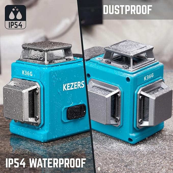 KEZERS Laser Level with Tripod,3 x 360 Self Leveling Laser Level, Green Line Laser 3D Laser Leveler Tool with 2 Rechargeable Batteries,Indoor,for Picture Hanging,Tile,Home Renovation