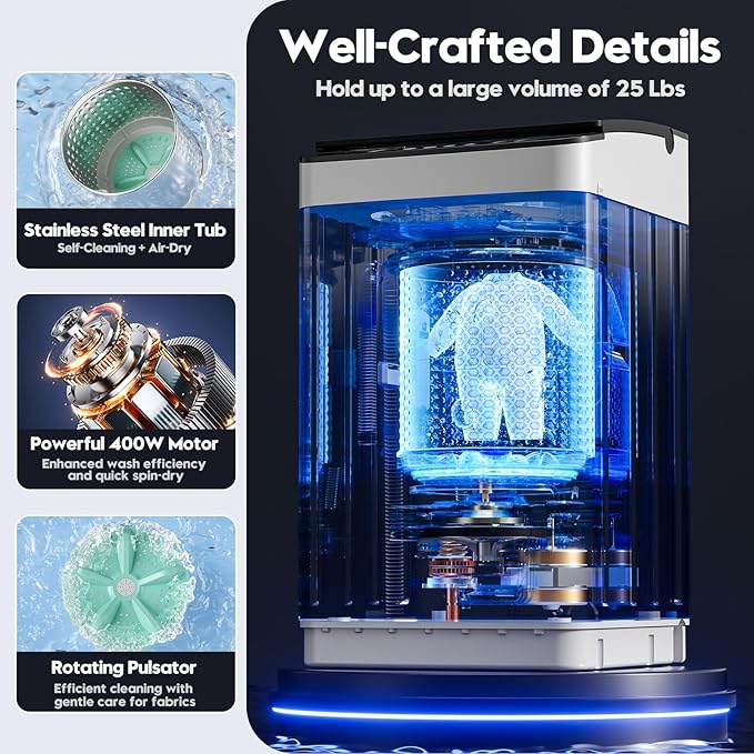 Auertech 28 lbs Portable Washing Machine, Fully Automatic Portable Washer with LED Display, 10 Wash Cycles, 5 Water Levels, 24H Delays, Top Load Washing Machine for Apartment, RV, Dorm, Home