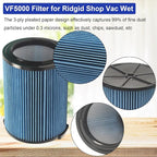 2 Pack VF5000 Filter Replacement for Ridgid Shop Vac 5-20 Gallon Wet Dry Vacuums,3 Layer Pleated Wet/Dry Vacuum Filter Compatible with WD1450 WD0970 WD1270 WD09700 WD06700 WD1680 WD1851 WD1680 RV2400A