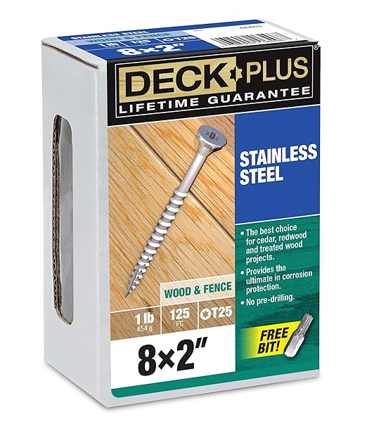 Deck Plus 2 Inch Epoxy Coated Exterior Wood and Fence Screws #8 x 2 Torx/Star Drive Included Coarse Thread, Outdoor Rust Resistant Decking Screw, Silver, 1lb Box, 125 Pieces | 48463