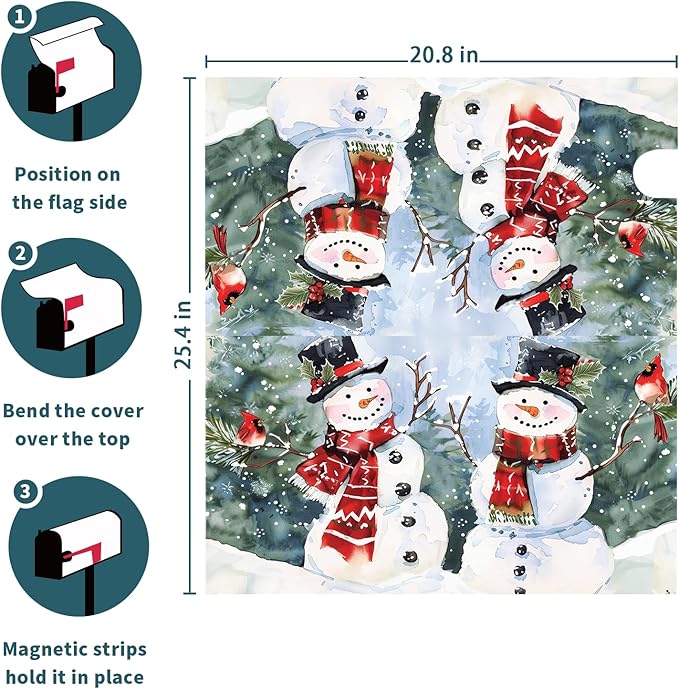 Kawani Winter Magnetic Snowman Trees Snow Mailbox Covers - Standard Size 25.5x21 Inch - Xmas Holiday Post Letter Box Cover for Garden Yard Decor
