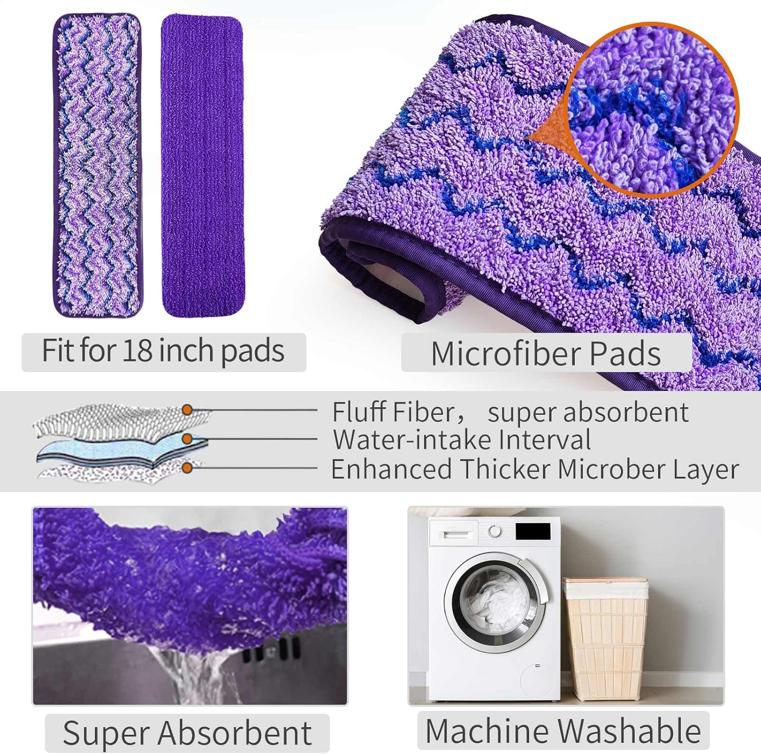 Mops for Floor Cleaning, Wet and Dry Spray Mop with Refillable Spray Bottle and 3 Washable Microfiber Pads Home or Commercial Use Flat Mop for Hardwood Laminate Wood Ceramic, Purple