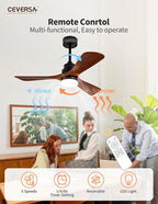 42 Inch Wood Ceiling Fans with Lights and Remote,Outdoor Ceiling Fan for Patios with Dimmable Led Light,Walnut 3 Blades,Memory Modern Fan for Living Room,Office,Indoor
