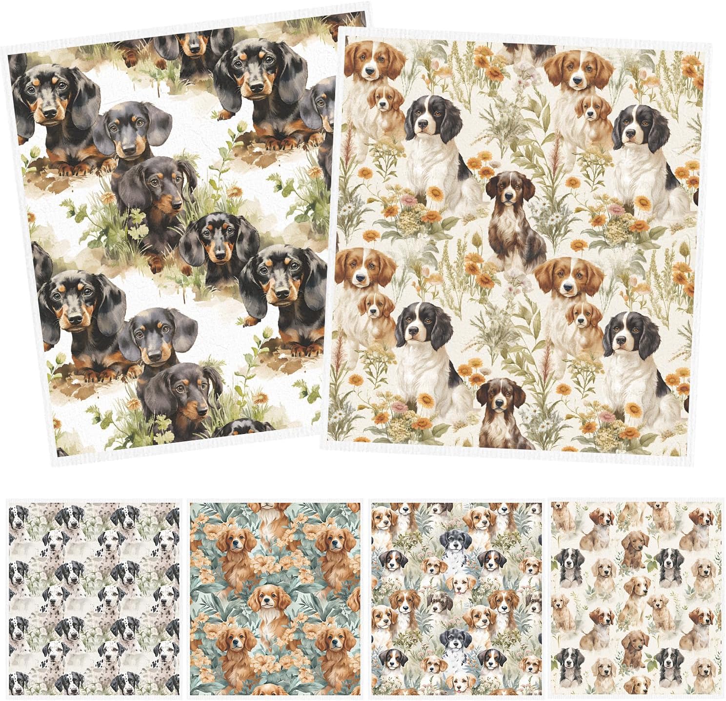 Swedish Dishcloths for Kitchen, 6PCS Cute Dog Swedish Dish Cloths Gift Set, Reusable Absorbent Cellulose Sponge Doggie Dish Towel for Home Cleaning(7.8 X 7 Inches)