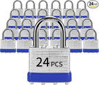 Padlocks with Same Key, LQYN 24 Pcs Laminated Keyed Padlock (1-9/16", 40mm), Keyed Alike Locks, Normal Shackle, for Storage Locker, Hasp Latch, Toolbox, Sheds