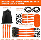Ratchet Tie Down Straps 4 Pack -15 FT - 2200 LB Heavy Duty Srap for Trucks Cargo Ropes Tie Down Ratchet Rope Set Truck Bed with Safety Lock S Hooks Moving Hold Down-Orange