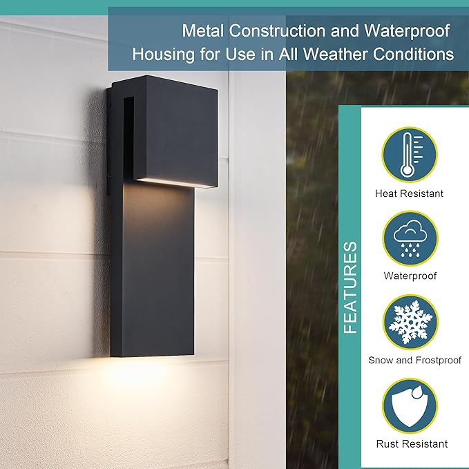 Dusk to Dawn Outdoor Lighting Fixture Wall Mount,Modern Integrated LED 2-Light 17W, Exterior Sensor Front Porch Light,Textured Black,Anti Rust Outside Wall Lights for House,Doorway,Garage