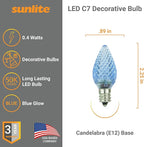 Sunlite 40458 LED C7 Holiday Decorative Light Bulb, 0.4 Watts, E12 Candelabra Base, Faceted Christmas-Lights; Nightlight, Blue 24 Count