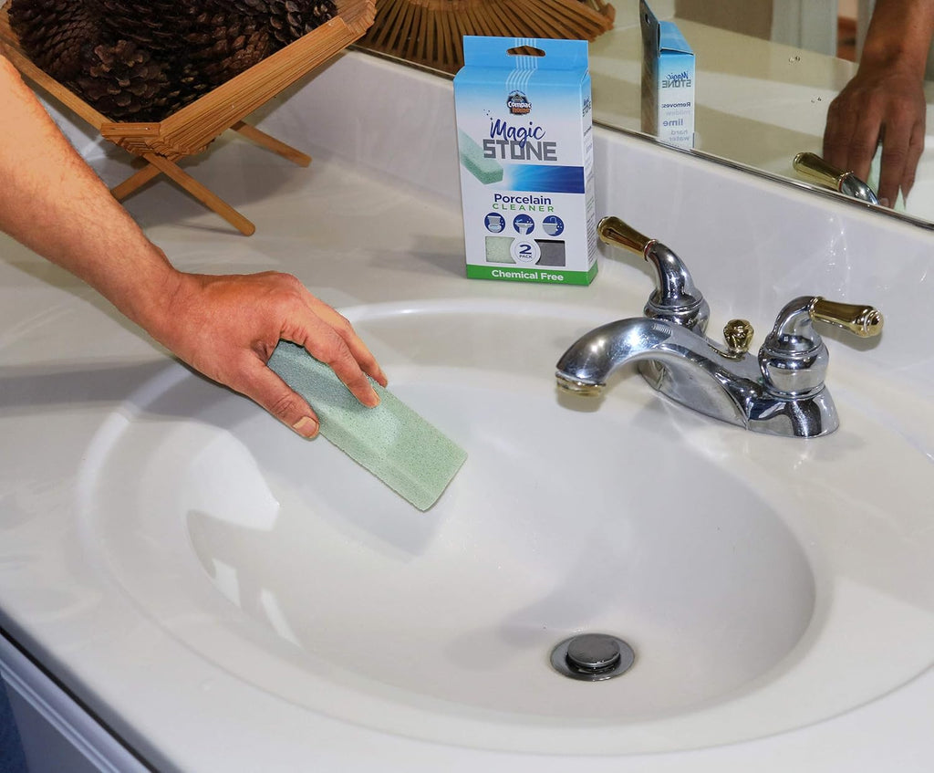 COMPAC HOME Magic-Stone Premium Porcelain Cleaner - Eco-Friendly Recycled Glass Scouring Stick, Professional Lime Scale & Hard Water Stain Remover for Toilet Bowl & Bathroom Fixtures, 2 Pack