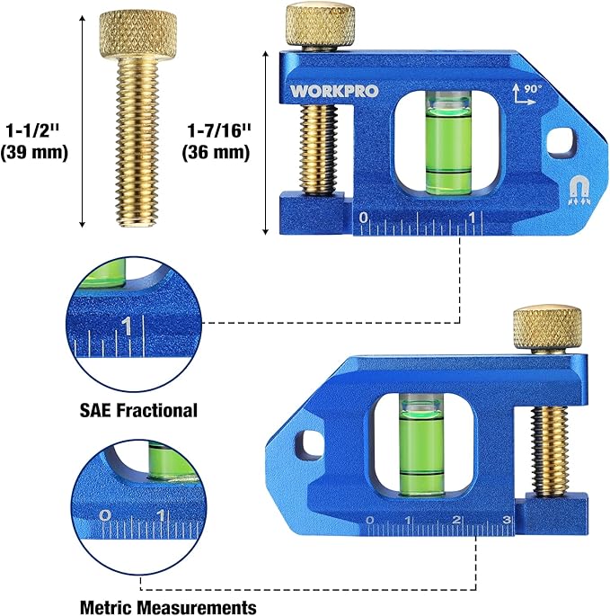 WORKPRO Conduit Bending Level, Small Torpedo Magnetic Level, Bubble Vial for 90° Measurement, Aluminum Alloy Construction, 2.5-inch, Cobalt Blue