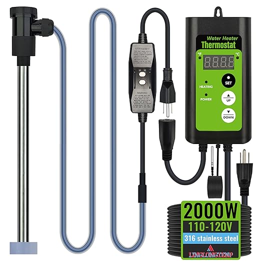 2000W Submersible Hot Tub & Pool Portable Electric immersion Water Heater with Temp Control & GFCI for Swimming Pools, Bathtubs, inflatable pool, baptism pool, above ground pool & Spa tub