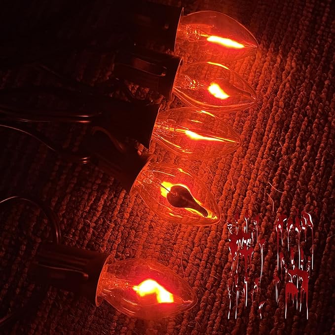 SUNSGNE C7 Flicker Flame Light Bulbs, 1 Watt Clear Chandelier Flickering Decorative Bulb Halloween Christmas Party Indoor Outdoor Decorations with Orange Glow, E12 Candelabra Base, 25 Pack