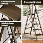 Taranta 5 Step Ladder, Portable Folding Ladder with Wide Pedal, Lightweight Aluminum Step Stool with Convenient Handgrip, 330 lbs Capacity Stepladder for Home, Office - Walnut
