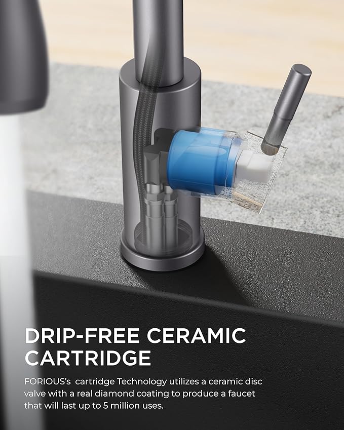 FORIOUS Kitchen Faucets with Pull Down Sprayer, High Arc Single Handle Classic Stainless Steel Sink Faucet 1 or 3 Hole, Suitable for Farmhouse Camper Laundry Rv Bar, Grey