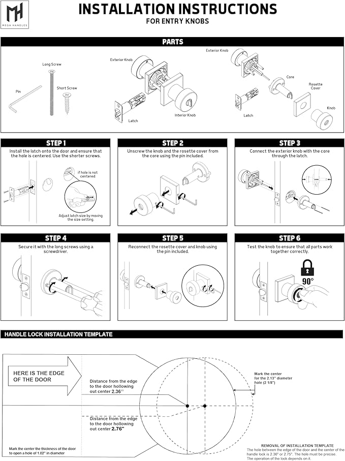 Mega Handles SUANA Entrance Combo, Door Knob and Cylinder Deadbolt and Key Combo, Heavy Duty Locking Door Knobs for Left or Right-Handed Doors – Matte Black