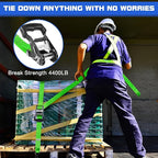 Ratchet Tie Down Straps Set Heavy Duty 4 Pack 10 FT 4400 LB 1.5 Inch Motorcycle Tie Down Strap for Cargo/Pickup Truck Bed Toolbox Accessories,Moving Stuff,Dirtbike,Roof Rack Tie Downs Kit Ropes-Green