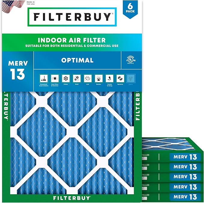 Filterbuy 12x16x1 Air Filter MERV 13 (MPR 1900) Health Defense Replacement (6-Pack), Electrostatic Pleated HVAC AC Furnace Filters, Made in USA (Actual Size: 11.50 x 15.50 x 0.75)