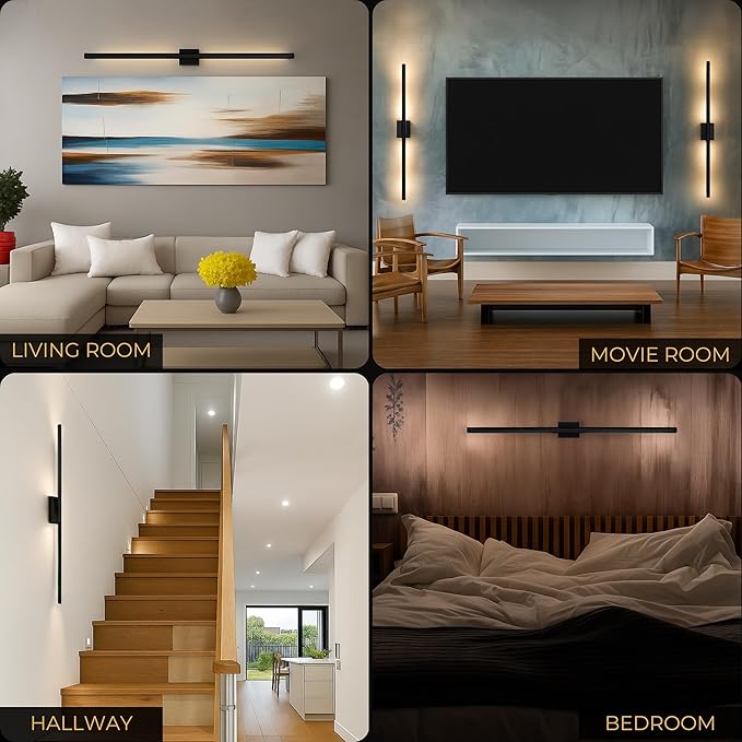 Auralume Wall Sconce Set of Two – Battery Operated LED Wall Lights with Remote, Dimmable, 4 Color Temps 3000K–6000K, 20,000mAh Rechargeable, Modern Indoor Wall Lamps