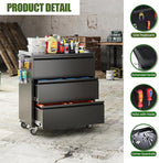 Garage Storage Cabinet with Wheels and Pegboard, Metal Rolling Tool Storage Cabinet with 3 Drawers for Garage, Home, Warehouse, Basement, Assembly Required, Black