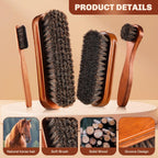 4 Pcs Horsehair Shine Shoes Brush Kit Polish Dauber Applicators Cleaning Leather Shoes Boots Care Brushes Suede Cleaner Brush with Microfiber Shoe Cloth(Brown Style A)