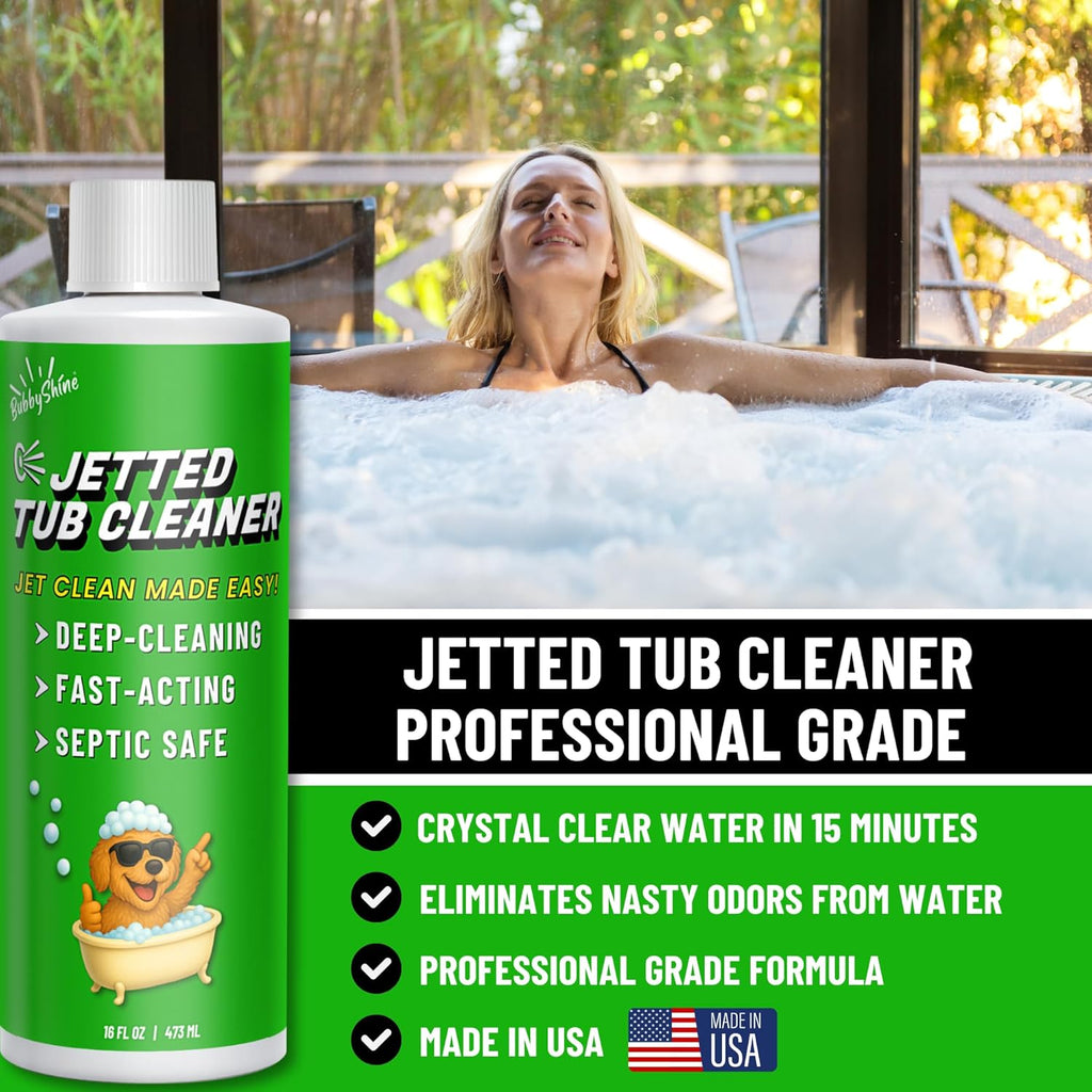 Jetted Tub Cleaner For Bathtub Jets - Whirlpool & Jacuzzi Tubs, Fast Acting, Best Spa Cleaner Chemical For The Jets And The Tubes, Pro Grade Heavy Duty, Made In USA, 16 oz