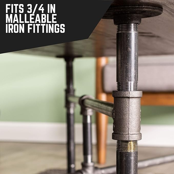 Pipe Decor 1/2” x 72” Malleable Cast Iron Pipe, Pre Cut, Industrial Steel Grey Fits Standard Three Quarter Inch Black Threaded Pipes Nipples and Fittings, Build Vintage DIY Furniture, 4 Pack