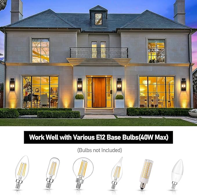 18in Large Outdoor Wall Light Fixtures, Exterior Lighting Fixtures Porch Sconces Wall Mounted, Waterproof Black Outdoor Wall Lanterns Lamps, Outside Lights for House Patio Front Door Entryway, 2-Pack