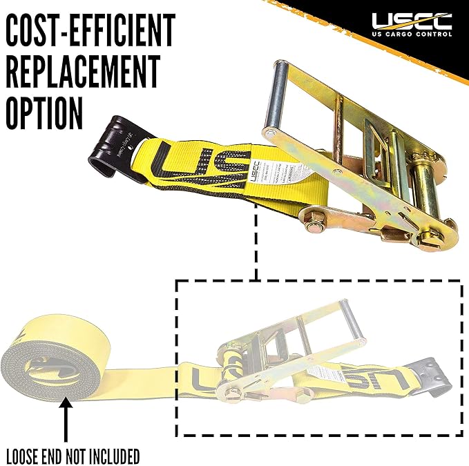 US Cargo Control 4 Inch x 11 Inch Heavy Duty Yellow Fixed End with Ratchet and Flat Hook