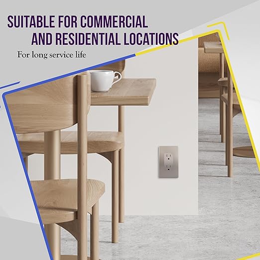 ENERLITES, Nickel Elite Series Decorator Receptacle Outlet Child Safe Tamper-Resistant, Self-Grounding, 2-Pole, Residential Grade, 15A 125V, UL Listed, 61501-TR-NK